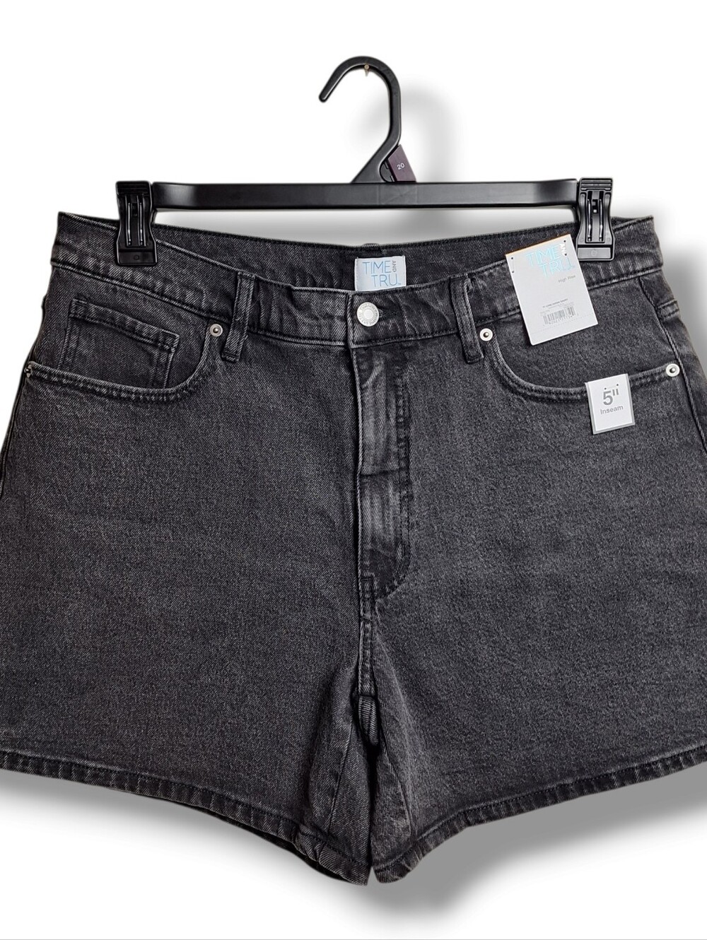 Time And Tru Womens Jean Shorts Size 14 High Rise Black Denim Stretch Jorts